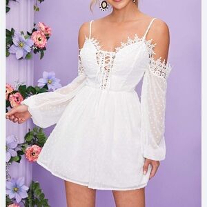 Shein White Lace Trim Romper Jumpsuit